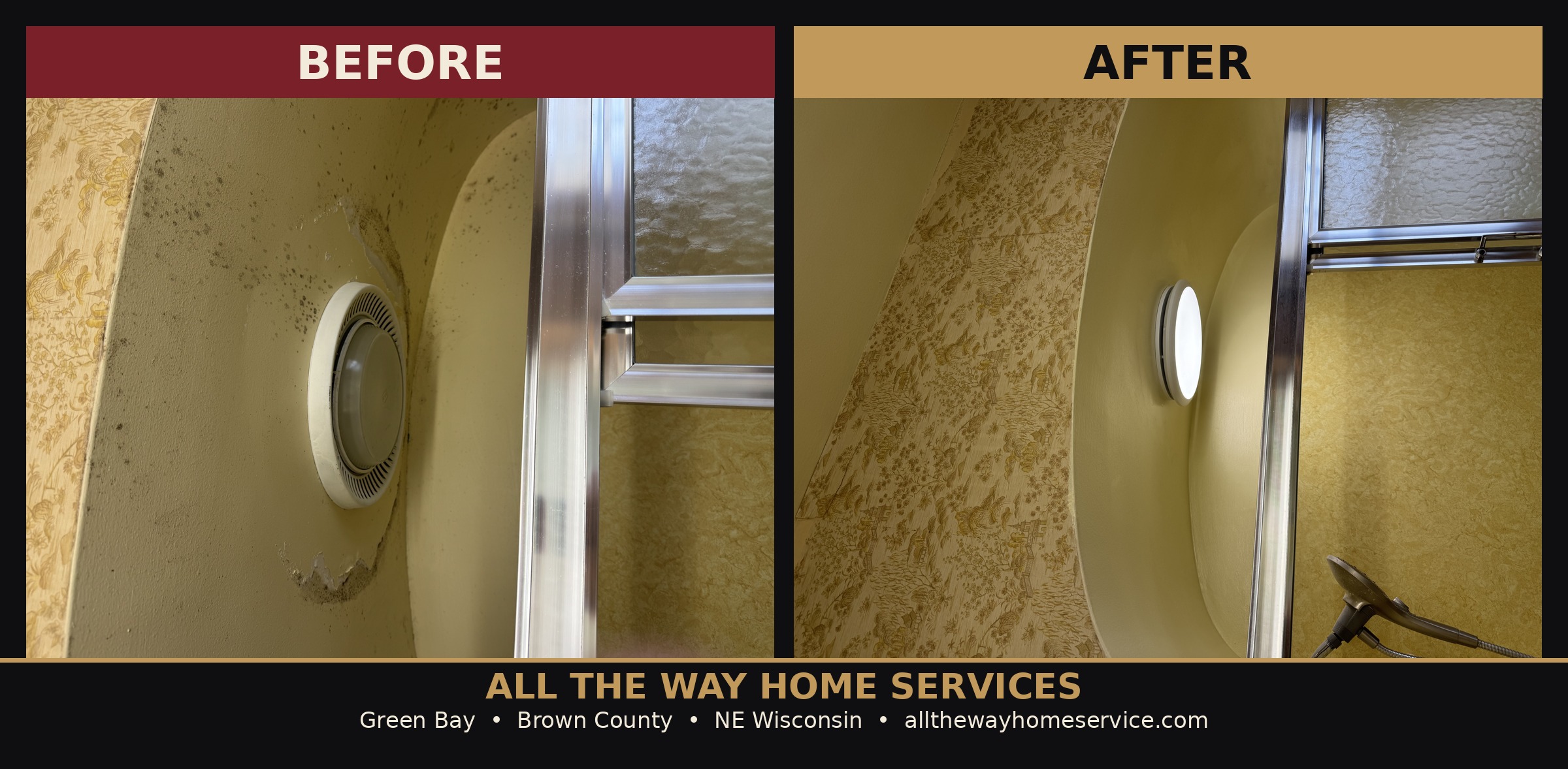 Before and after bathroom exhaust fan cleaning in Green Bay, NE Wisconsin