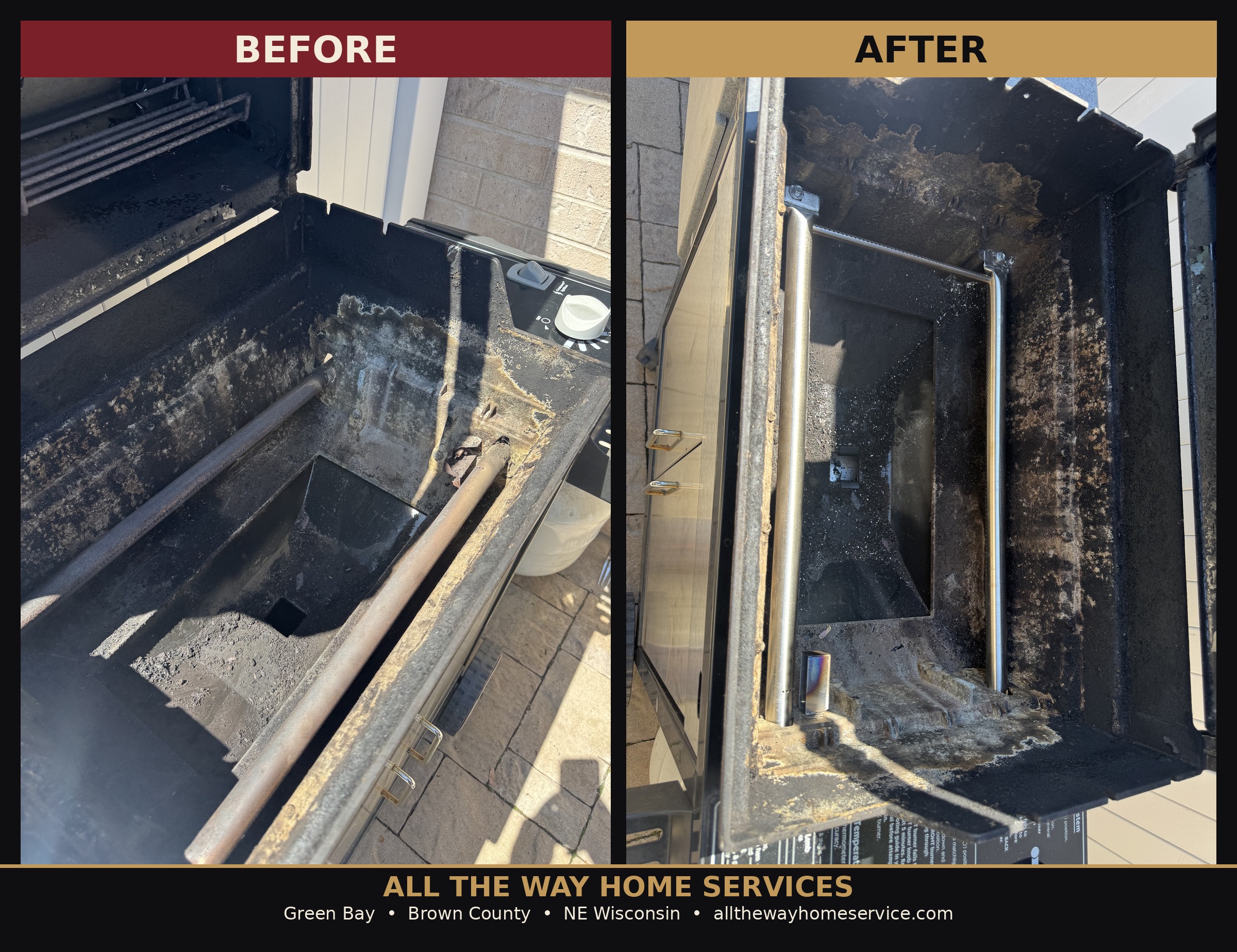 Before and after gas grill cleaning and tune-up in Brown County WI